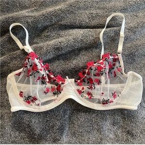 Floral Embroidered Mesh Bra